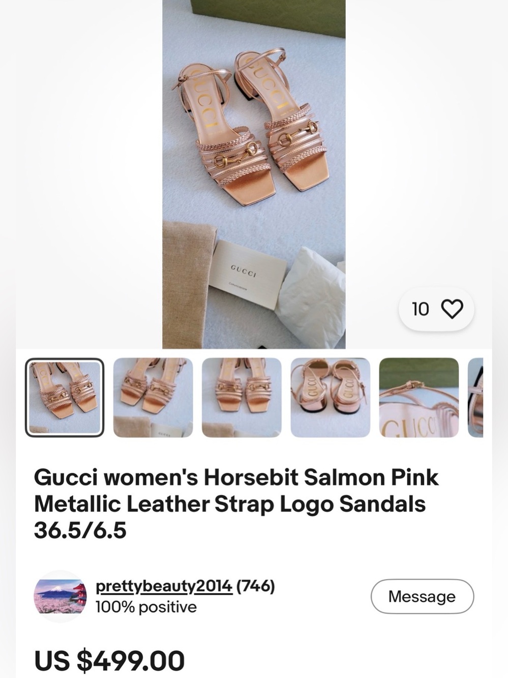 Gucci Metallic Rose Gold Nappa Braided Horsebit Ketty Block Heel Sandals (38) - Picture 14 of 14